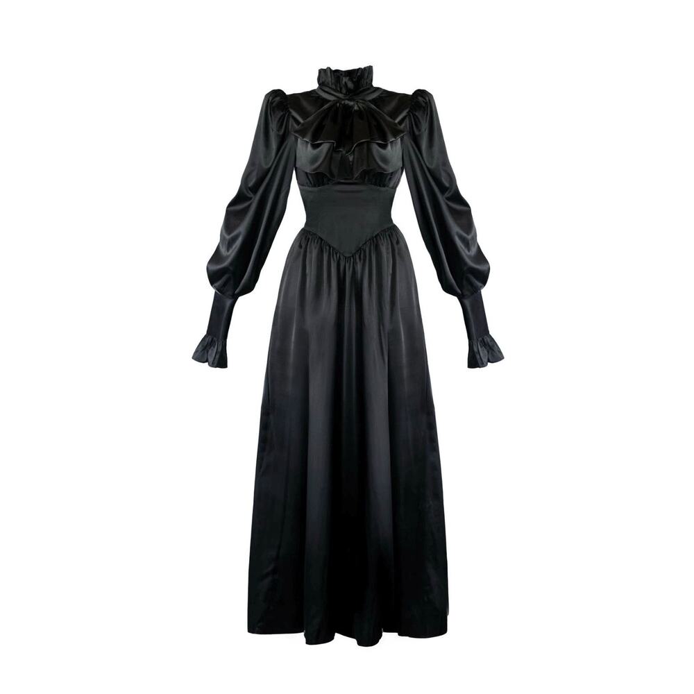 Blackwood Castle 5XL Black Long Gown Satin Bow Dress Emma Gothic Classic Pockets